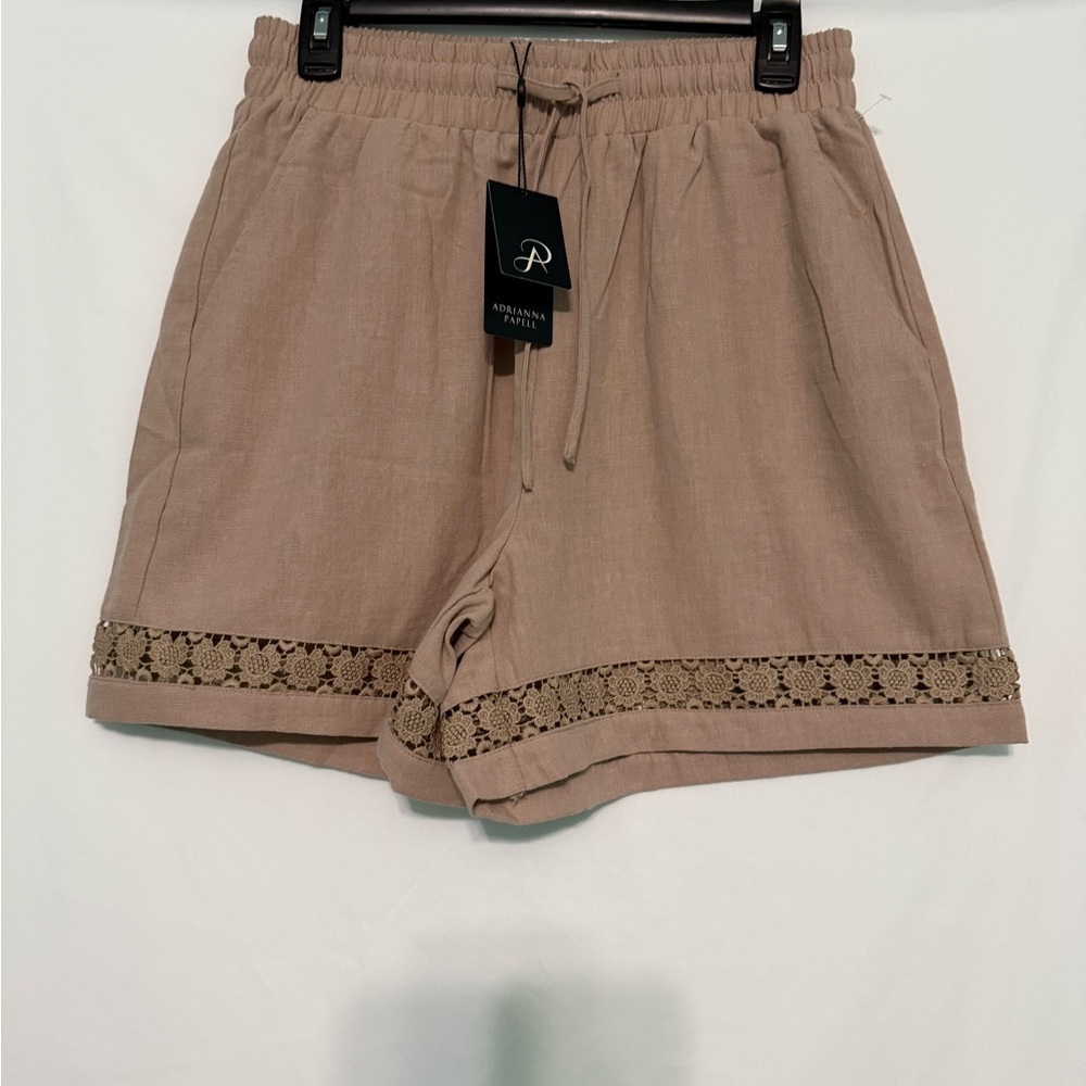 Adrianna Papell Women's Tan Shorts with Lace Trim - Picture 2 of 8